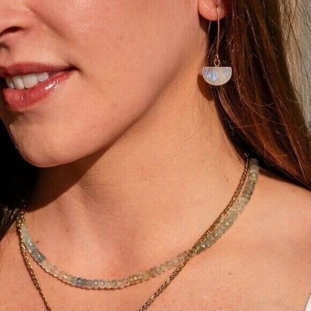 Moonstone Drop Earrings Waterproof Gold, Hypoallergenic, Non-Tarnish Jewelry - Picture 3 of 9